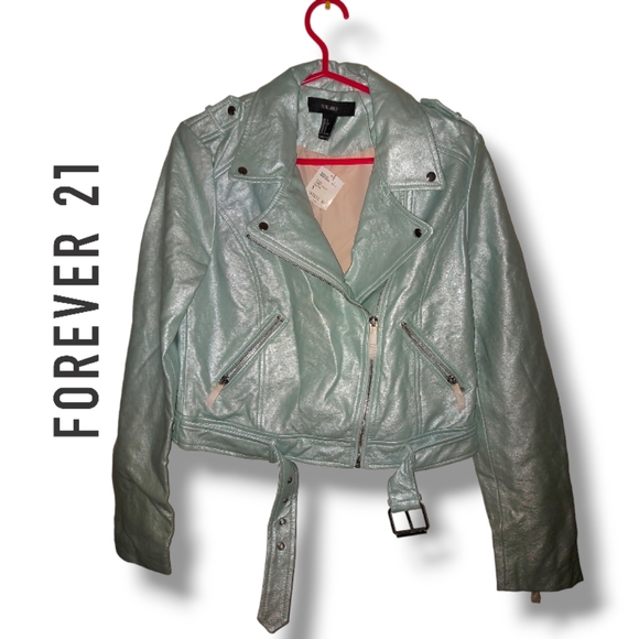 NWT Forever 21 Seafoam Shiny Jacket - Picture 1 of 7